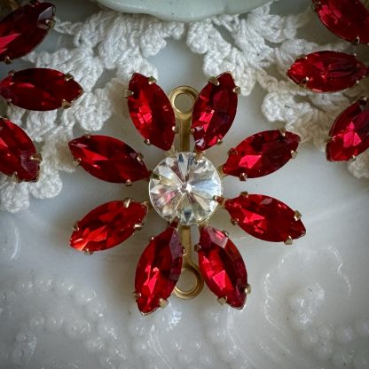 Ruby Red Rhinestone Flower Connectors / Charms / Pendants - 30mm - 1 Piece