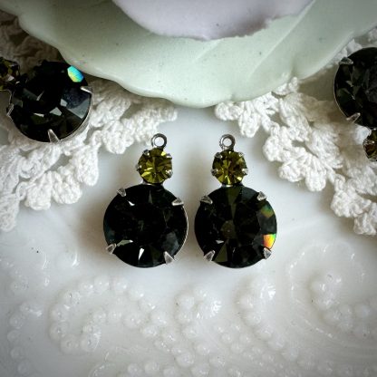 Super Sparkly and Chunky Swarovski Morion and Olivine Drops / Charms / Pendants - 18mm - 2 Pieces