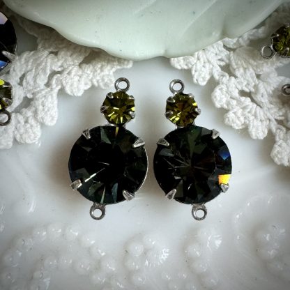 Super Sparkly and Chunky Swarovski Morion and Olivine Connectors / Charms - 20mm - 2 Pieces