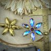 Flashy Golden Topaz with Purple and Blue Flashes Large Rhinestone Flower Pendants / Drops / Charms - 40mm - 1 Piece - Image 2