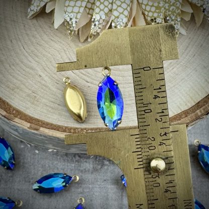 Blue / Green Super Flashy Rhinestone Marquis Drops / Charms / Pendants - 18mm - 2 Pieces - Image 2