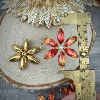 Orange-y Pink-y 2 Tone Large Rhinestone Flower Connectors / Links / Charms - 42mm - 1 Piece - Image 2