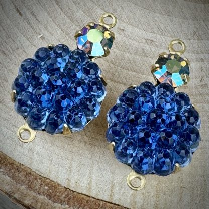 Swarovski Starlight and Sapphire Micro Faceted Textured Berry Rhinestone Connectors / Links in gold tone - 22mm - 2 Pieces