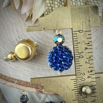 Swarovski Starlight and Sapphire Micro Faceted Textured Berry Rhinestone Connectors / Links in gold tone - 22mm - 2 Pieces - Image 3