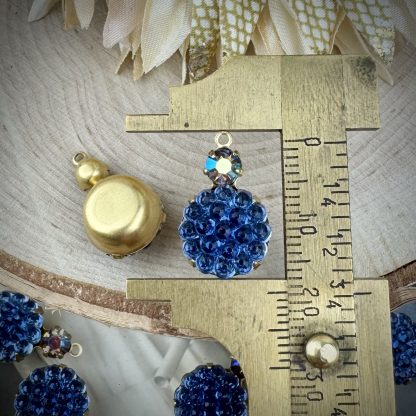 Swarovski Starlight and Sapphire Micro Faceted Textured Berry Rhinestone Drops / Charms / Pendants in Gold Tone - 20mm - 2 Pieces - Image 3