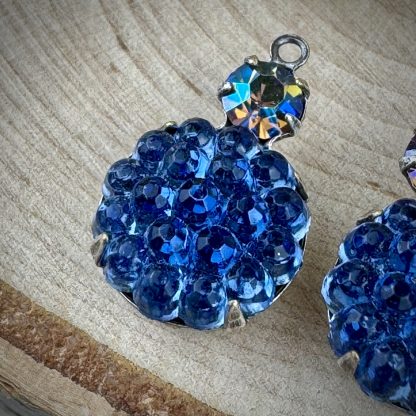 Swarovski Starlight and Sapphire Micro Faceted Textured Berry Rhinestone Drops / Charms / Pendants in Silver Tone - 20mm - 2 Pieces - Image 2