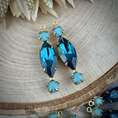 Swarovski Opaque Turquoise and Indicolite Rhinestone Marquis Drops / Charms - 30mm - 2 Pieces