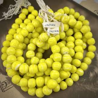Vintage Miriam Haskell Occupied Japanese Bright Yellow and White Swirled Lampwork Glass Beads Japan - 7mm - 1 Strand (approx 50 beads)