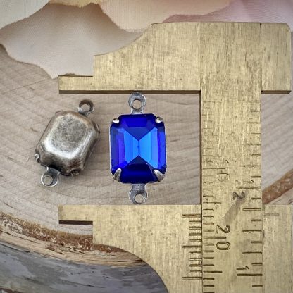 Sapphire Blue Rhinestone Rectangle Connectors In Silver Tone - 13mm - 2 Pieces - Image 2