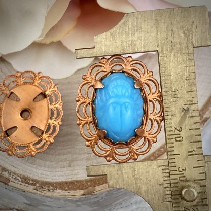 Super Cool Vintage Opaque Turquoise Scarab Filigree Components - 27mm - 1 Piece - Image 2