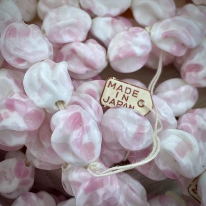 Vintage Japanese Cherry Brand Twist Peking Glass Beads In Pink Quartz Made In Occupied Japan - 13mm X 11mm - 2 Beads - Image 3