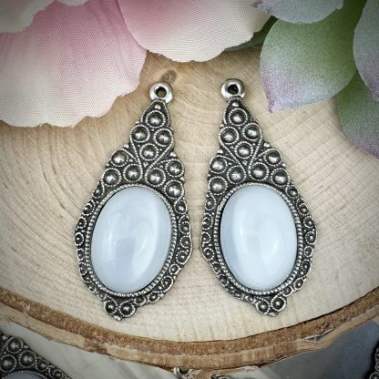 Gorgeous light blue moonglow / silk glass pendants antique silver colored castings - 41mm - 1 Piece - Image 3