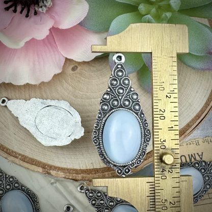 Gorgeous light blue moonglow / silk glass pendants antique silver colored castings - 41mm - 1 Piece - Image 2