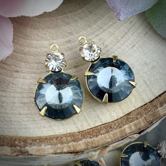 Swarovski Seal Rhinestone Gray Blue Drops / Charms - 18mm - 2 Pieces