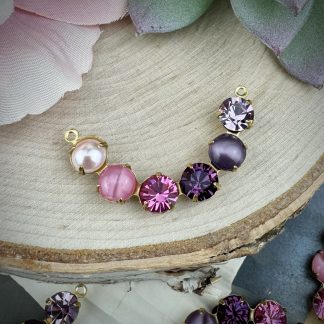 Vintage Swarovski rose, Amethyst, light amethyst, + moonglow rose and amythyst, light rose pearl curved connectors - 32mm - 1 piece