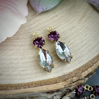 Alexandrite (neodymium glass) Marquis drops with Swarovski Amethyst - 19mm - 2 Pieces