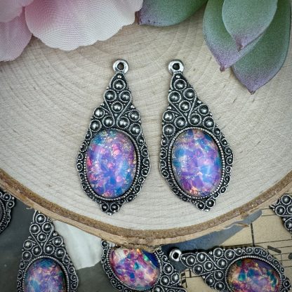 Glass Fire Opal / Harlequin Glass Pendants! Super Gorgeous Pink-y Charms - 41mm - 1 Piece - Image 2