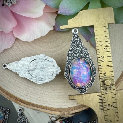 Glass Fire Opal / Harlequin Glass Pendants! Super Gorgeous Pink-y Charms - 41mm - 1 Piece - Image 3
