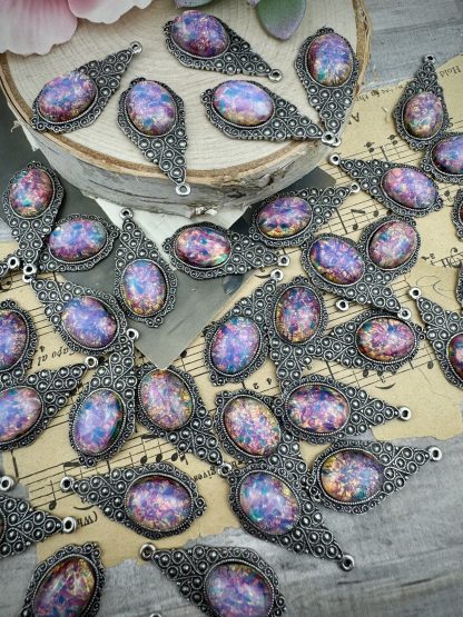 Glass Fire Opal / Harlequin Glass Pendants! Super Gorgeous Pink-y Charms - 41mm - 1 Piece - Image 4