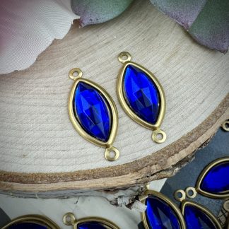 Sapphire blue rose cut Marquis connectors / Links - 24mm - 2 Pieces