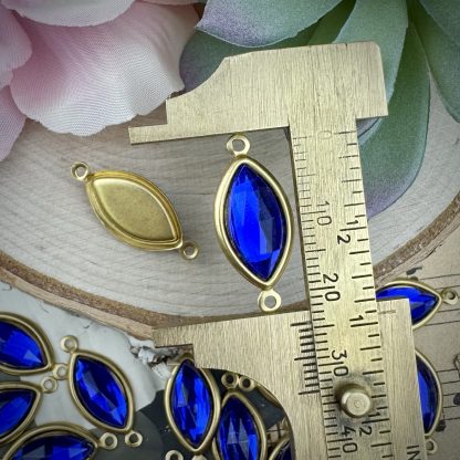 Sapphire blue rose cut Marquis connectors / Links - 24mm - 2 Pieces - Image 2