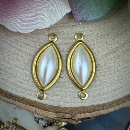 Faux Pearl Marquis Connectors / Links - 24mm - 2 pieces