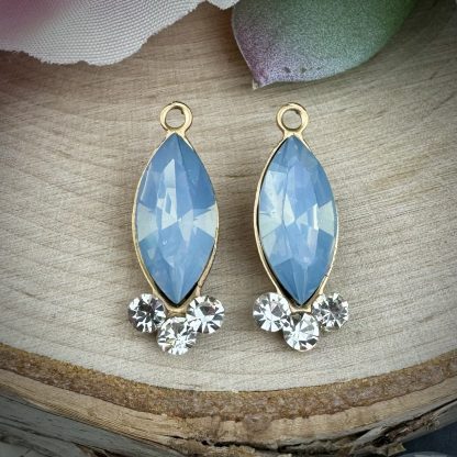 Light Blue Opal and Crystal Marquis Drops / Charms - 21mm - 2 Pieces