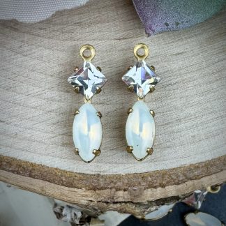 Swarovski Crystal and Milky White Opal Marquis Drops / charms in Gold Tone - 17mm - 4 Pieces