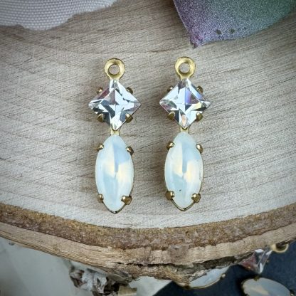 Swarovski Crystal and Milky White Opal Marquis Drops / charms in Gold Tone - 17mm - 4 Pieces