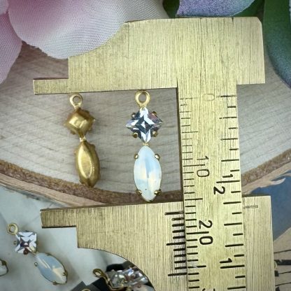 Swarovski Crystal and Milky White Opal Marquis Drops / charms in Gold Tone - 17mm - 4 Pieces - Image 2
