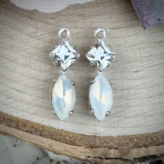 Swarovski Crystal and Milky White Opal Marquis Drops / charms in Silver Tone - 17mm - 4 Pieces