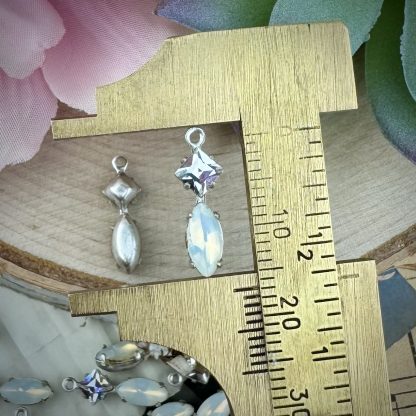 Swarovski Crystal and Milky White Opal Marquis Drops / charms in Silver Tone - 17mm - 4 Pieces - Image 2