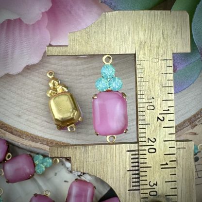 Rose Moonglow / Satin Glass and Ocean Opal connectors / Links - 19mm - 2 Pieces - Image 2