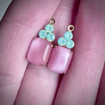 Rose Moonglow / Satin Glass and Ocean Opal Drops / Charms - 19mm - 2 Pieces