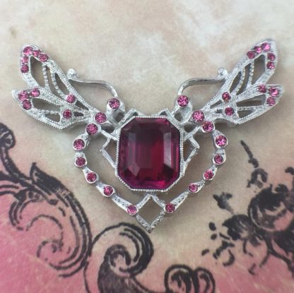 Rose and Fuchsia Art Nouveau Dragonfly Rhinestone Crystal Pendant - 38mm - 1 Piece