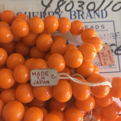 Vintage Miriam Haskell Cherry Brand Occupied Japanese Opaque Orange Glass Beads Japan - 9mm - 1 LONG Strand