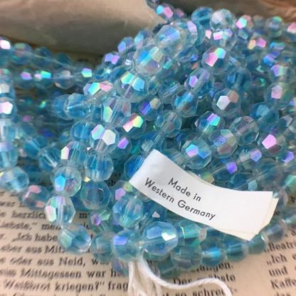 Vintage West German (U.S. Zone) Aqua AB Crystal Beads Germany - 7mm - 1 strand of 25 Beads