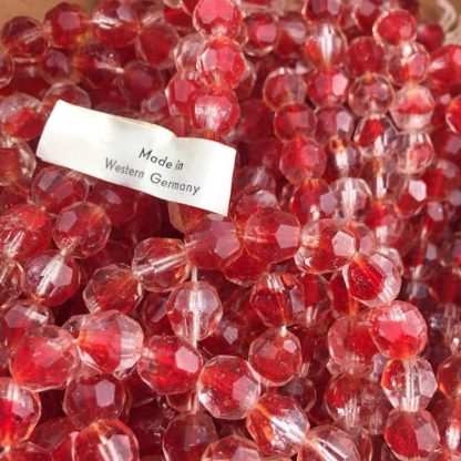 Vintage West German (U.S. Zone) Red / Crystal Givre Faceted Crystal Beads Germany - 8mm - 1 strand of 25 Beads