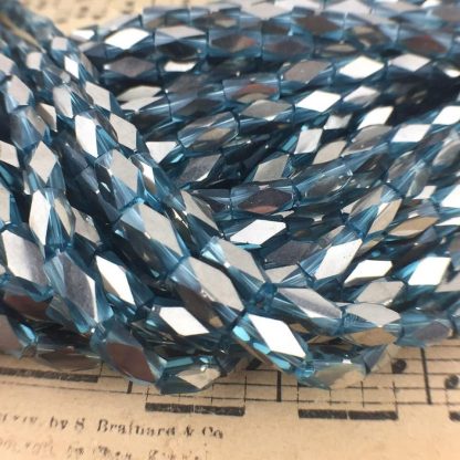 Capri Blue Cut Crystal Silver Coat Beads Corner-less Rectangle - 9x4mm - 1 Strand of 40 beads