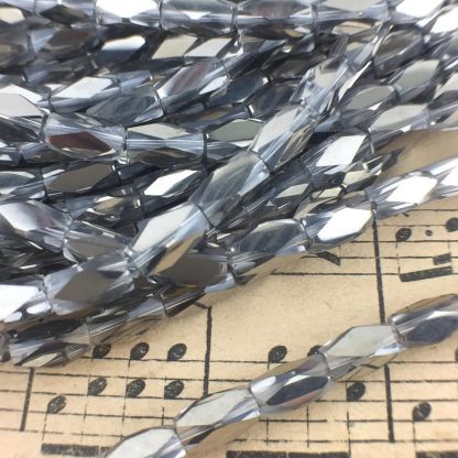 Clear Gray Cut Crystal Silver Coat Beads Corner-less Rectangle - 9x4mm - 1 Strand of 40 beads Copy