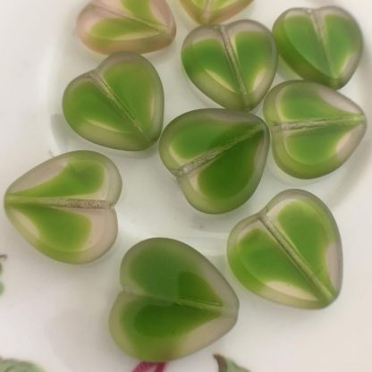 Czech Table Cut Lime Green Givre Beads - 15mm - 6 Beads