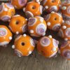 Vintage Orange Pink and White Bumpy Lampwork Beads - 12mm - 2 beads