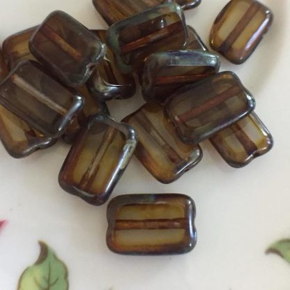 Czech Table Cut Black Diamond Picasso Glass Beads - 18x12mm - 20 Beads