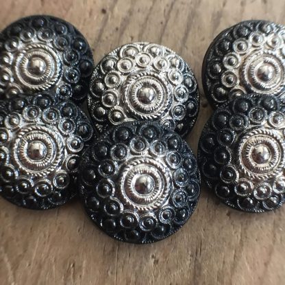 Vintage Czech Art Nouveau Deco Glass Buttons Silver Jet Black Czechoslovakian - 18 mm - 1 Piece