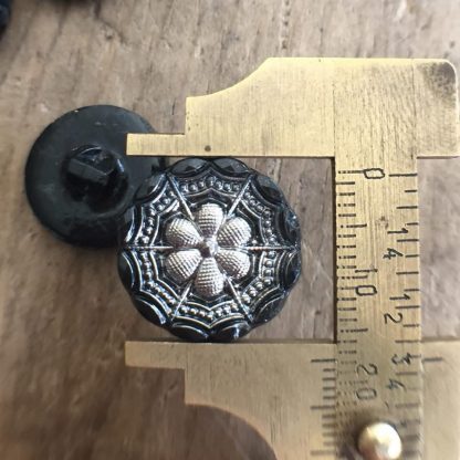 Vintage Czech Art Nouveau Deco Glass Floral Flower Buttons Silver Jet Black Czechoslovakian - 18 mm - 1 Piece - Image 2