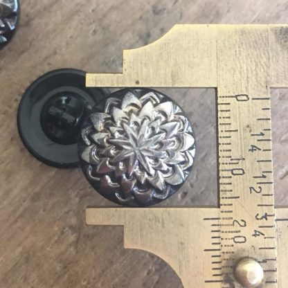 Vintage Czech Art Nouveau Deco Glass Floral Flower Chrysanthemum Buttons Silver Jet Black Czechoslovakian - 18 mm - 1 Piece - Image 2