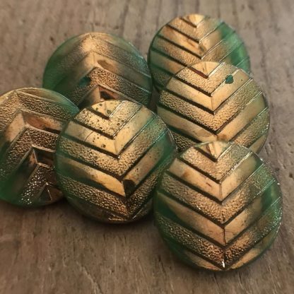 Vintage Czech Art Deco Glass Buttons Gold Detailing Green Glass Buttons Czechoslovakian - 18 mm - 1 Piece