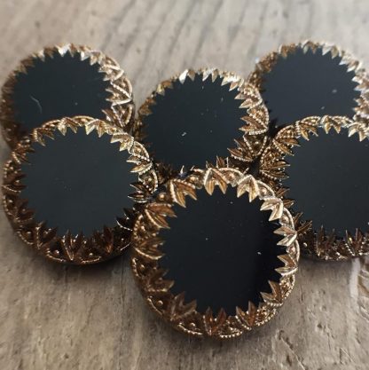 Vintage Czech Jet Black with Gold Detialing Buttons Czechoslovakian - 18mm - 1 Piece