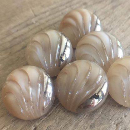 Vintage Czech Art Deco Moonglow / Silk Glass Shell Beige Silver Detialing Buttons Czechoslovakian - 18mm - 1 Piece