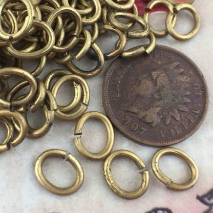 Vintage Raw Brass Oval Jump Rings Connectors / Links (#6) - 4x3mm OD - 22 gauge - 10 Grams